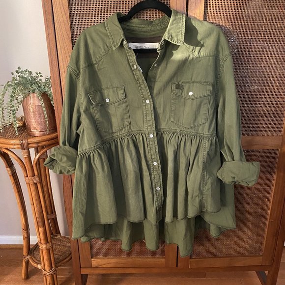 Free People Army Dylan Babydoll Shirt Jacket NEW - Picture 3 of 10